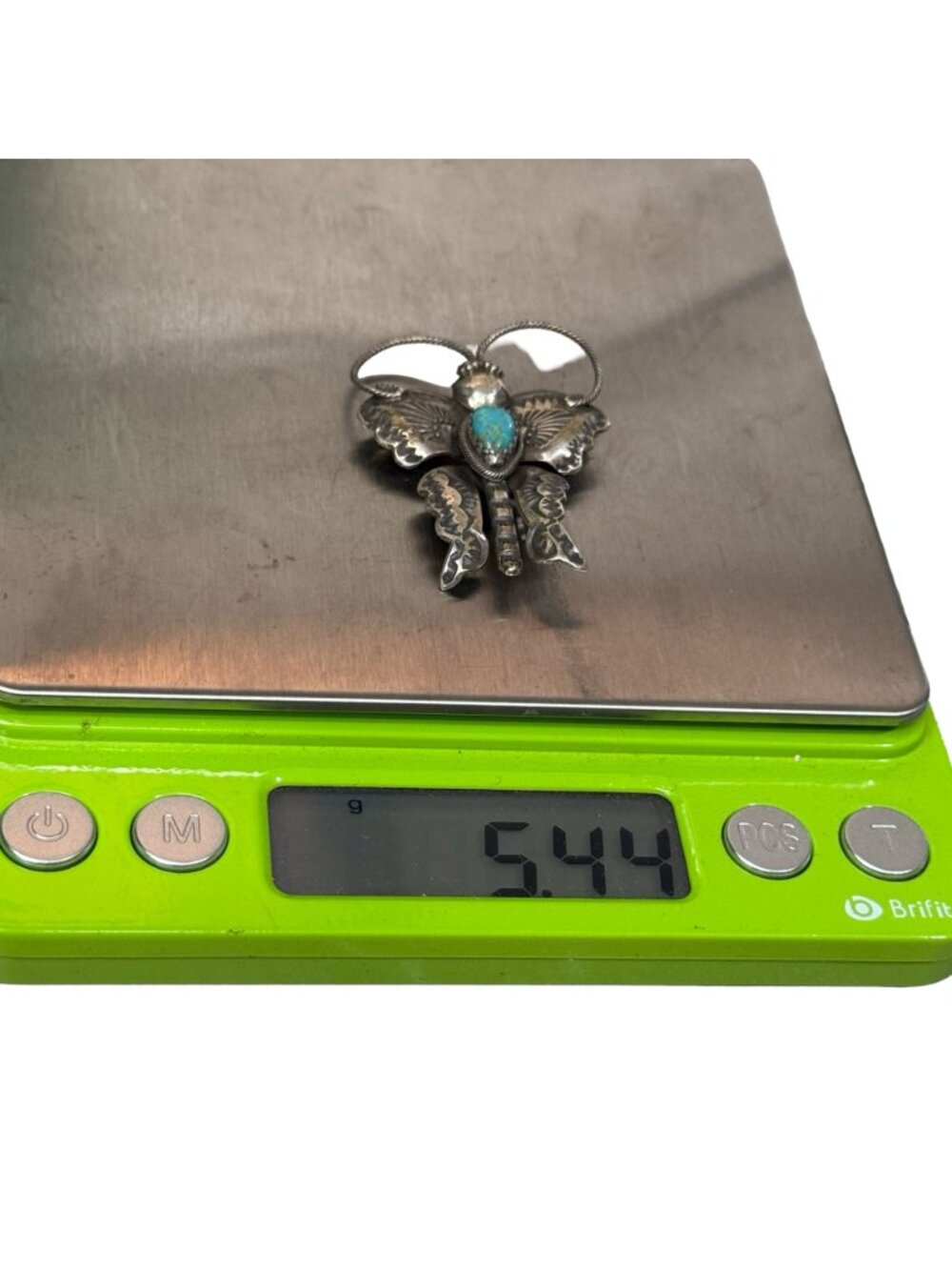 Joe Eby Sterling Silver Butterfly Pin Kingman Turquoise Anglo Spider Mark 2" Vtg - Picture 7 of 11